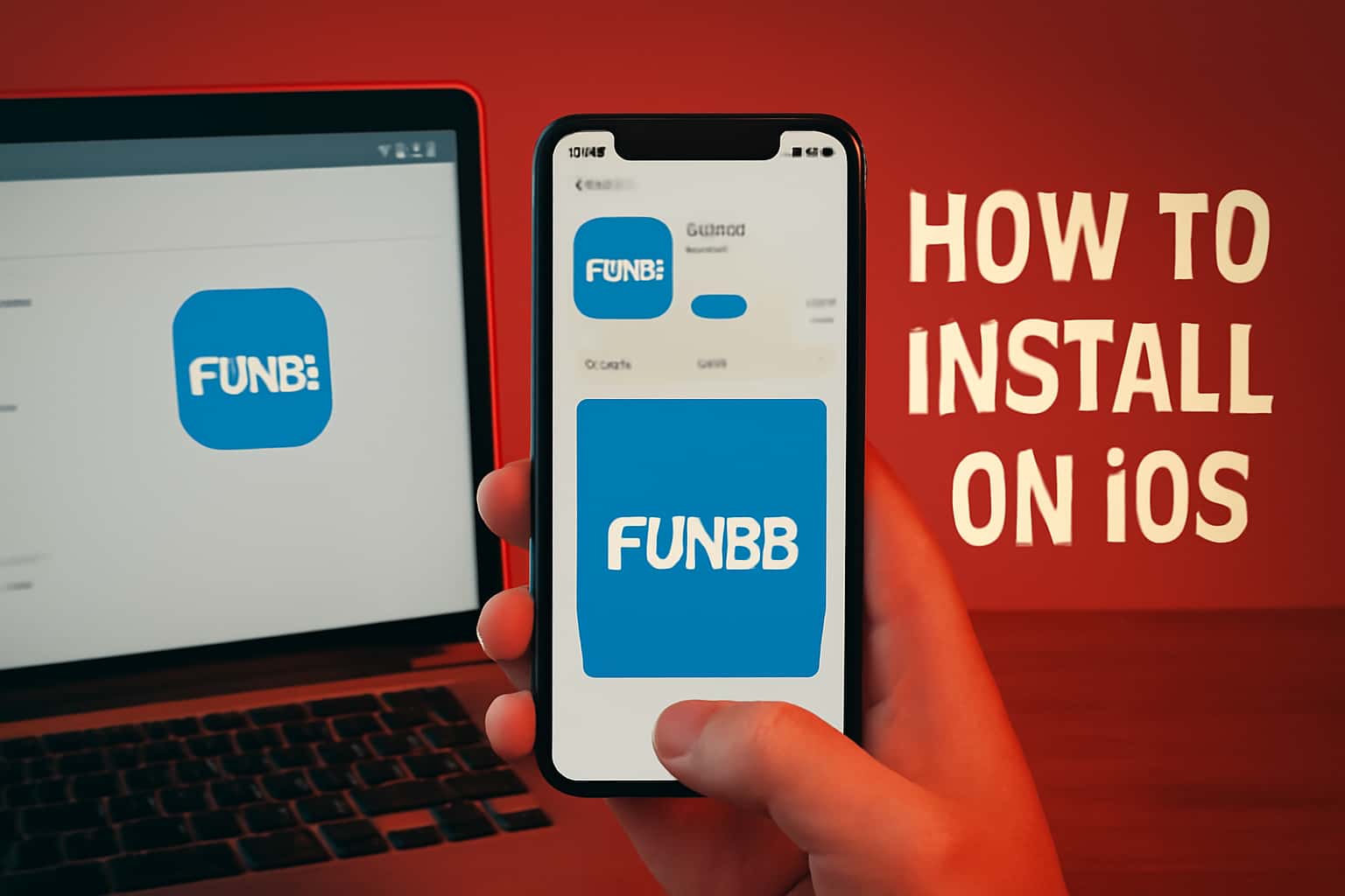 Informational scene illustrating the installation process of Fun88 on iOS devices.