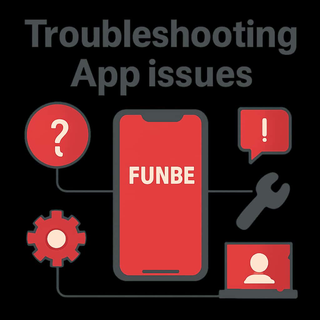 An educational diagram on troubleshooting Fun88 app issues.